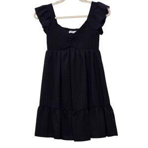 Rosemarine Black Smocked Babydoll Flutter Tiered Dress Italy Whimsigoth Y2K S